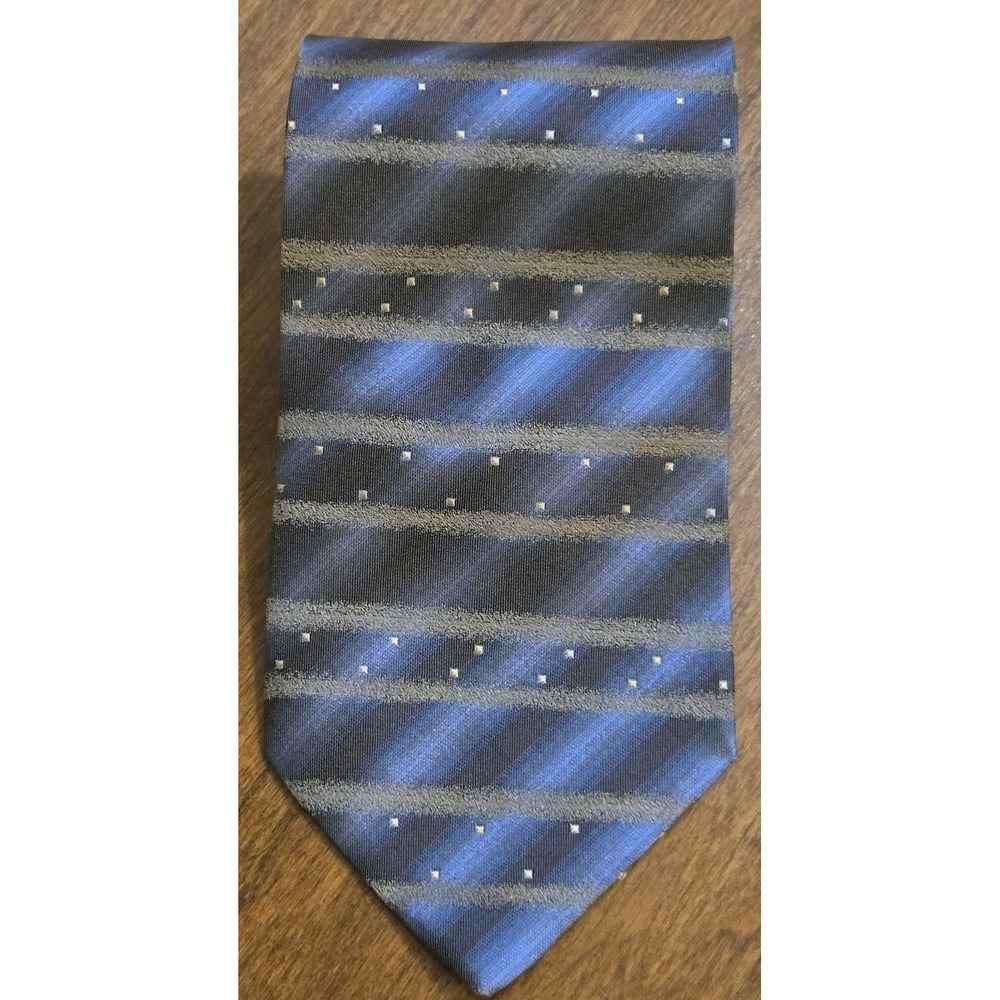 Bachrach Shimmery Blue Gray Striped Dotted 100% Silk Men's Necktie 60"x4"